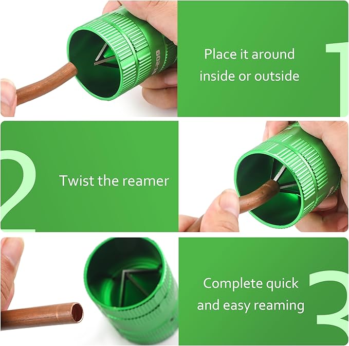 WISSCOOL Pipe Reamer Tool, Copper PVC Tube Deburring Tool Plumping Tools Pipe Cleaner 1/4" to 1-5/8" Inner Outer Reamer Pipe Tubing Chamfer for Metal PVC PPR Copper Brass Aluminum(Green)