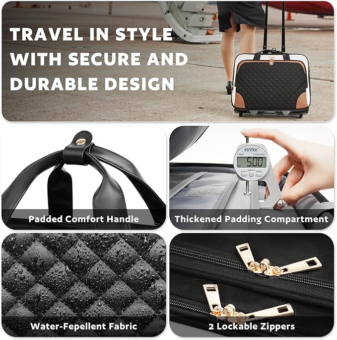 Arcoyard Rolling Laptop Bag, Rolling Briefcase for Women with Waterproof Pocket, 16 Inch Computer Bag, Underseat Carry On Luggage with Wheels for Work Travel Business, Lightweight Beige Brown
