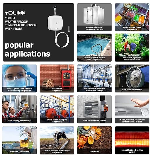 YoLink Weatherproof Fluid, Air, Surface Extreme High/Low Temperature Sensor with Probe, 1000 feet Long Range, App Alerts, Text/SMS, Email Alerts, YoLink Hub Included