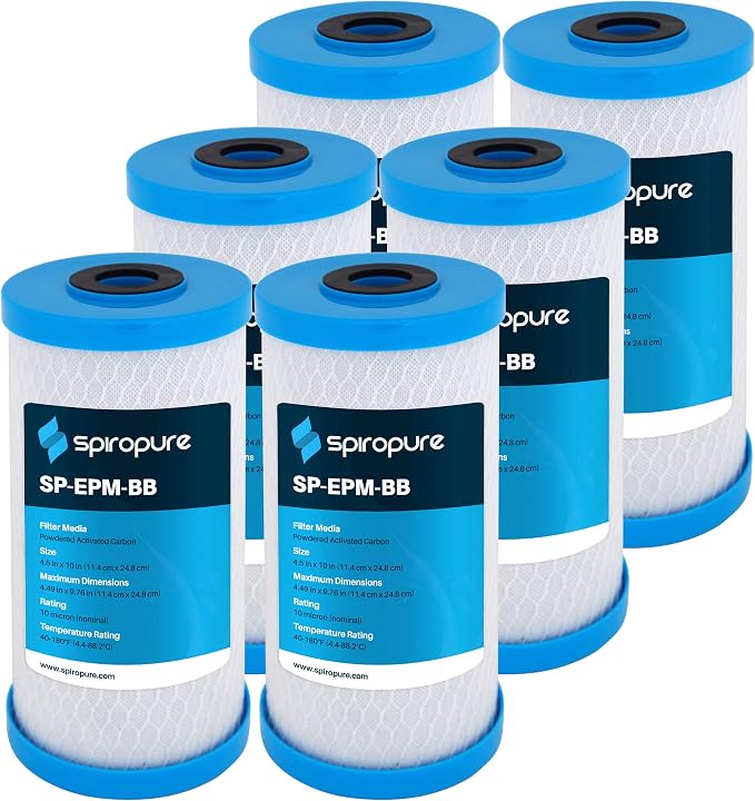SpiroPure 10x4.5 10 Micron Carbon Block Filter EPM-BB CB-45-1010 (6 Pack)