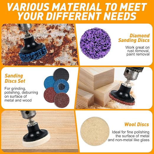 172 PCS 2 Inch Die Grinder Sanding Discs with 1/4" Holder for Milwaukee Dewalt, Compatible with Both Die Grinders and Power Drills for Surface Conditioning, Sanding & Polishing