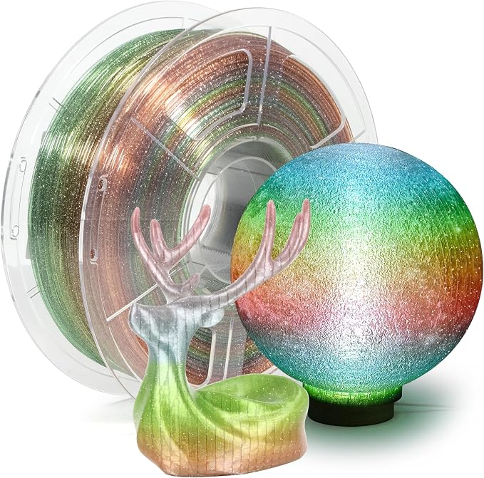 IEMAI Glitter Clear PETG Filament 1.75mm Rainbow 1KG, Sparkly Transparent Finish 3D Printer Filament, Fast Color Change Gradient for Lampshades, Home Decor & DIY Models