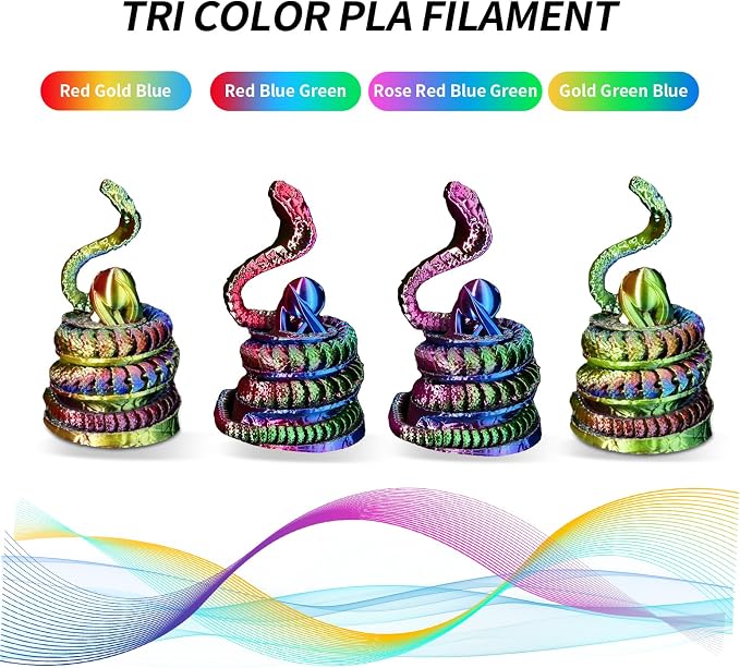 YOUSU 3D Printer Filament Tri Color Silk PLA Filament 1.75mm, 3D Printing Filament Bundle,Multicolor Filament Like Rainbow PLA, 250g X 4 Pack.