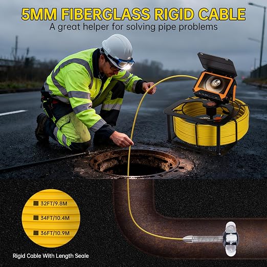 Sewer Camera 100ft,SPRIDRAIN Drain Pipe Camera HD 5in Screen with 32GB DVR,Waterproof IP68 Works Underwater Up to 10Meters Sewer Inspection borescopes for Plumber(Fits Pipes>0.9" Diameter,100ft/30M)