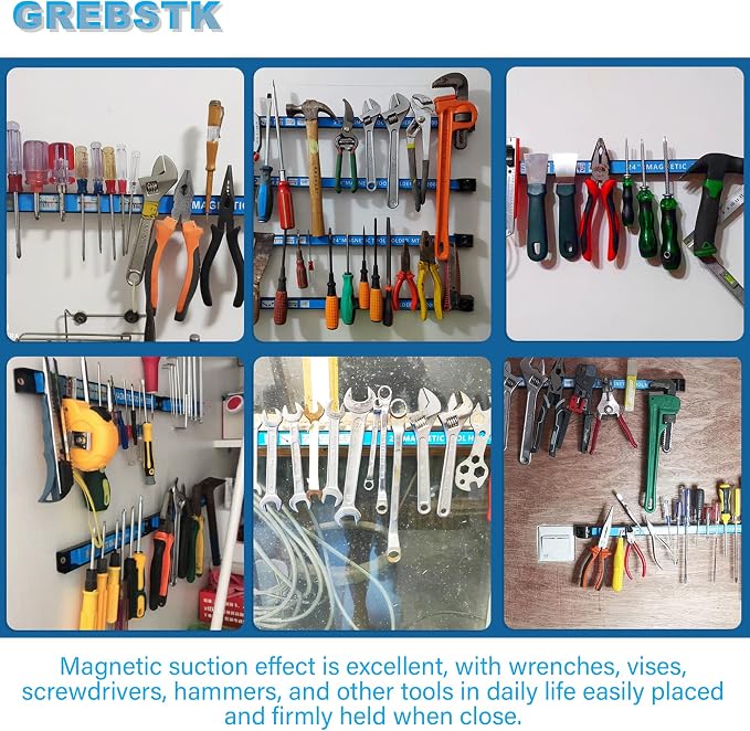 GREBSTK 18 IN Magnetic Tool Holder Strip Heavy Duty Magnetic Tool Bar Metal Tool Organizer Rack with Mounting Screws, 4PCS
