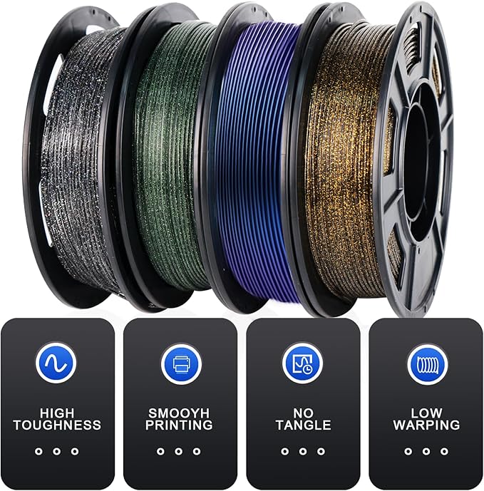 YOUSU 3D Printer Filament Galaxy PLA Filament 1.75mm, 3D Printing Filament Bundle, Multi Color PLA Filament Glitter 250g X 4 Color Pack.