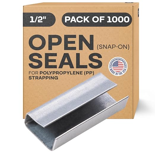 IDL Packaging Open (Snap-On) Seals of 1.25" Length for 1/2" Strap Width Polypropylene (PP) Strapping (Pack of 1000) - Strong Metal Clips with Superior Holding Power