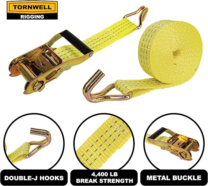 10-Pack Heavy Duty Ratchet Tie-Down Straps, 1.5 x 15 ft, 4,400 lb Break Strength, J-Hooks, Ratchet Buckles, Comfort Grip Handles – Cargo Tie Down Straps for Trucks, Trailers, ATVs and Boats