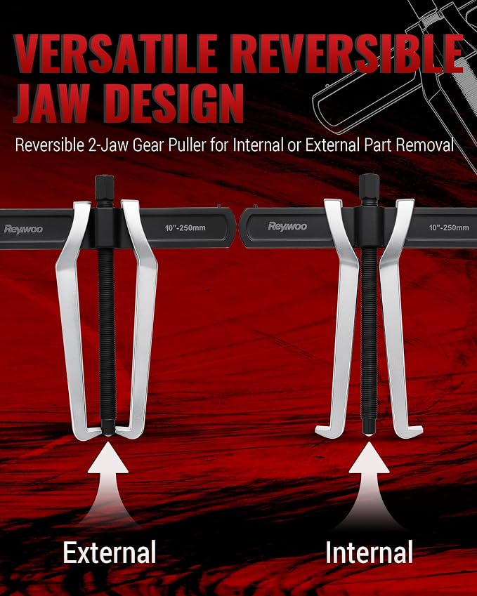 6" and 10" 2-Jaw Gear Puller Set, 2 Pack with Small (0-5.35" External/1.7-5.7" Internal) & Large (0-8.2" External/3-10.5" Internal) Spread, Heavy-Duty Bearing, Flywheel, Pulley and Gear Remover Tool