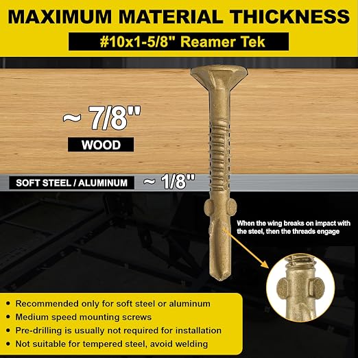 FMhotu #10 x 1-5/8" Trailer Deck Screws, Self-Tapping Sheet Wood Metal Screw, 120Pcs T25 Star Bits Reamer Tek Screws for Trailers, for Attaching Wood to Steel
