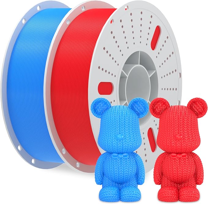 PINBALL PETG 3D Printer Filament 1.75mm High Precision Durable Moisture-Proof Strong Filament Mith Better Flow Dimensional Accuracy +/- 0.02mm Suitable for Most FDM 3D Printers 2 Kilograms Red，Blue