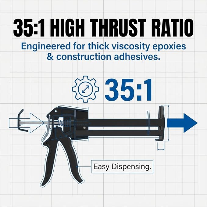 235 Series Manual Caulking Gun – 1500ml 1:1 (750x750ml) Cartridge Dispenser, 35:1 Thrust Ratio, Lightweight 6.3 lb No-Drip Hand Operated Sealant & Adhesive Applicator for Contractors & DIY