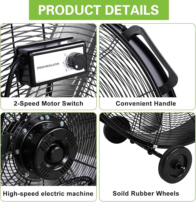 hykolity 30 inch High Velocity Drum Fan, 2-Speed Heavy Duty Industrial Shop Fan Up to 9300 CFM, Commercial Floor Fan for Warehouse, Workshop, Garage and Basement, Black