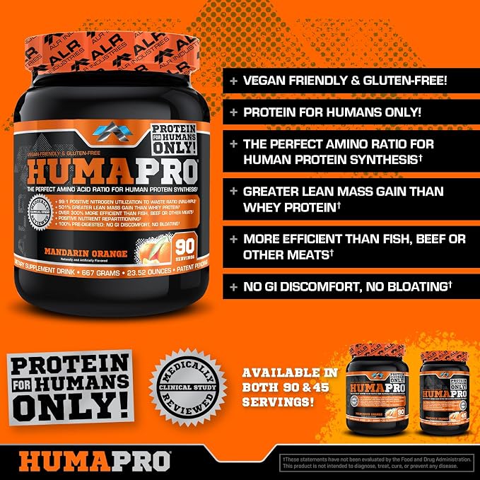 ALR Industries HumaPro Essential Amino Acid Formula | EAA Protein Supplement | Supports Muscle Recovery & Performance | Vegan, Gluten Free | | 90 Servings (Mandarin Orange)