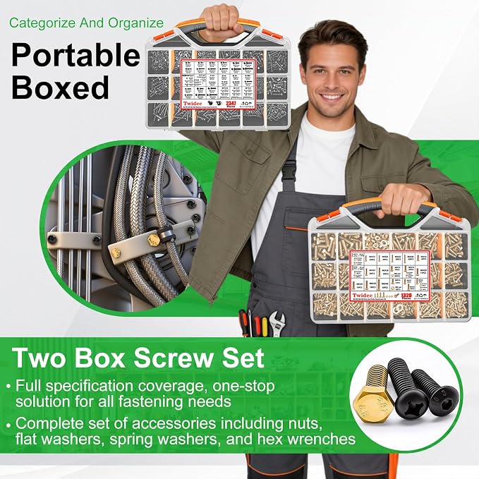 Twidec/3667PCS Hardware Assortment Kit,Metric Phillips Pan Head Bolts,Grade 8.8 Metric Hex Bolt Set and Grade 10.9 Button Head Hexs Socket Cap Screws Metric Screw with Matching Nut Washer Assortment