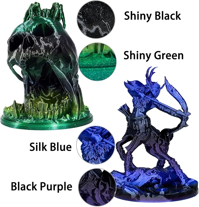 OVV3D Rainbow PLA Filament Bundle 3D Printer Filament, Silk PLA Filament 1.75mm, Silk Black Purple Green Blue and Red Purple Blue 3D Printing Filament, 200g X 4 Spools