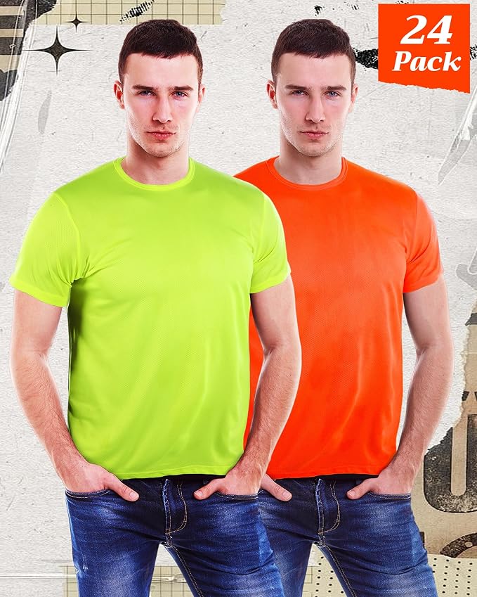 JaGely 24 Pcs Hi Vis T-Shirts for Men Bulk Safety Construction Workwear Unisex Quick Dry Breathable Moisture Wicking Shirts