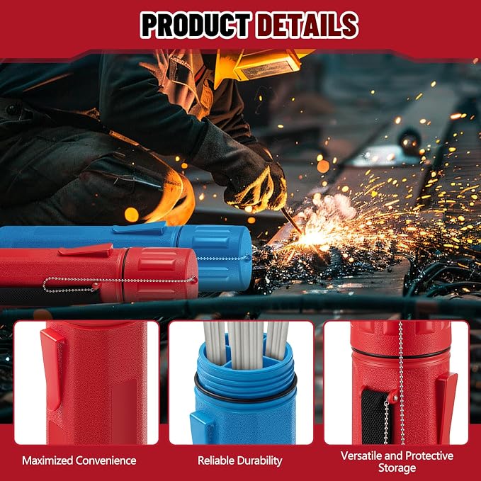 Zonon 4 Pcs Welding Rod Storage Tube 3" x 14" Welding Rod Holder Electrode Storage Container Airproof Waterproof with Adjustable Shoulder Strap, Compartment and Cover for Canister(Red and Blue)