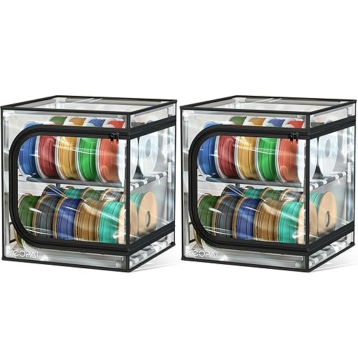 YOOPAI 3D Printer Filament Storage Box – 2 Tier Filament Storage Rack with Transparent Cover, Holds Up to 48 Rolls 1KG – 3D Filament Storage Organizer for Home, Workshop & Studio(20 Roll*2)
