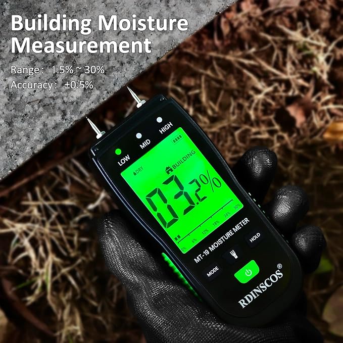 RDINSCOS Wood Moisture Meter for Hardwood and Softwood | Replaceable Pin Moisture Tester with Batteries