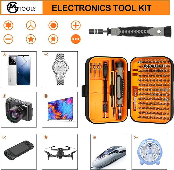 GMTOOLS Precision Screwdriver Set, 130 in 1 Electronics Magnetic Screwdriver Set with 120 bits Repair Tool Kit for Computer, PC, Laptop, Phone, Mac, Tablet, Home DIY, Game Consoles, Glasses, Watch