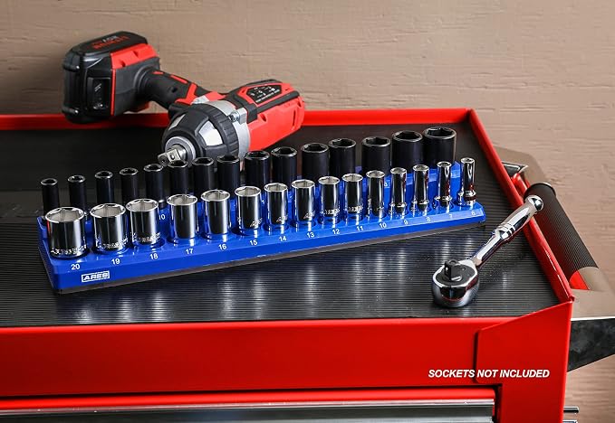 ARES 60008-30-Piece 3/8 in METRIC Magnetic Socket Organizer -BLUE -Holds 15 Standard (Shallow) and 15 Deep Sockets -Perfect for your Tool Box -Also Available in BLACK
