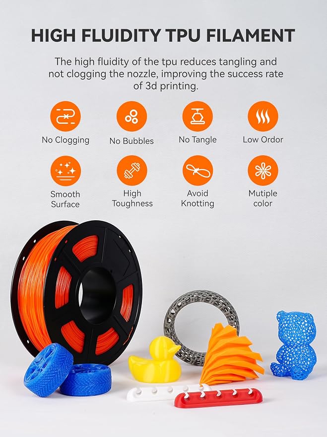 TECBEARS TPU Filament 1.75mm, 95A 3D Printer Filament, Flexible TPU Filament for Fast Printing, Dimensional Accuracy +/- 0.03mm, Fit Most FDM 3D Printers, Black 1KG