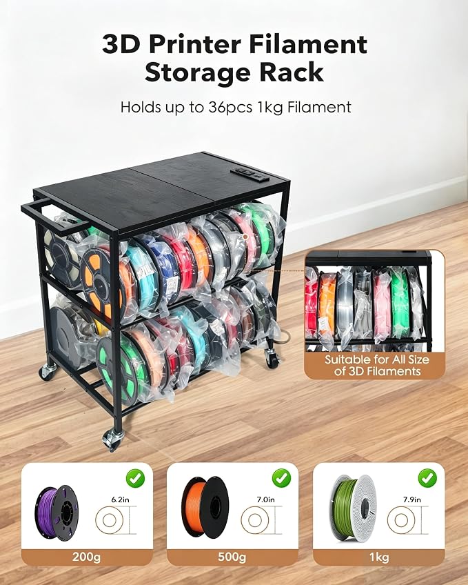 3D Printer Stand with Filaments Storage-Small 3D Printer Table for Consumables Storage,Heavy Duty 3D Printer Cart Desk Suitable for Workshops, Studios and Offices（Black）
