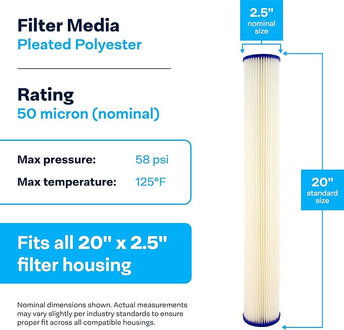 SpiroPure 20x2.5 50 Micron Sediment Water Filter SPC-25-2050 (Case of 20)