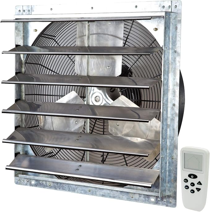 iLiving 24" Shutter Exhaust Fan with Wireless Smart Remote Controlled Thermostat and Humidity, Variable Speed Wall Mounted Attic Vent Fan, Chicken Coop Ventilation, 4244 CFM, 6200 SQF Coverage Area