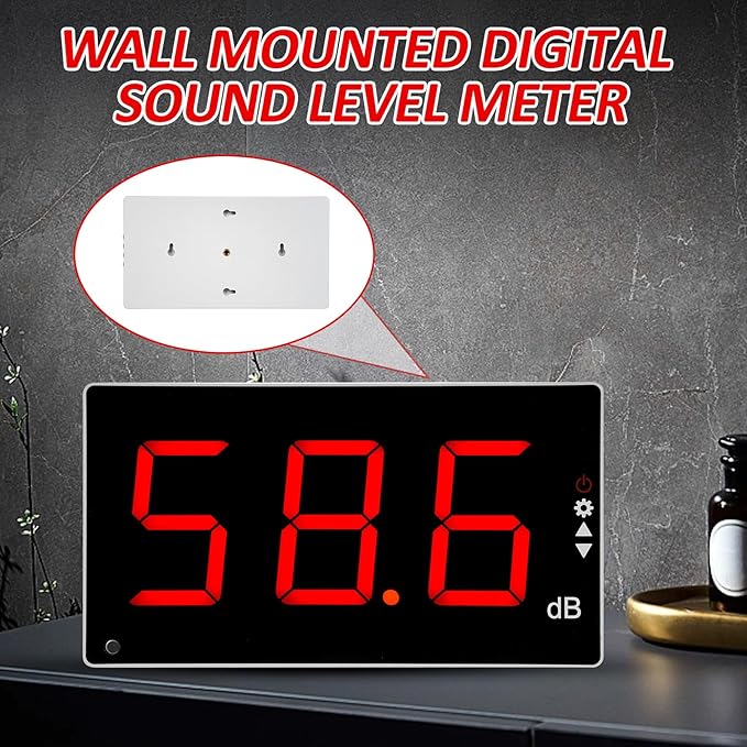 Sound Level Meter with Large LCD Screen Wall Mounted Digital Noise Meter Decibel Monitoring Tester Noise Volume Measuring Instrument 30-130dB Measuring Range with Sound Alarm