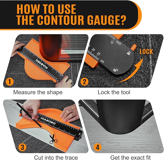 DODOWIN 10+5 Inch Contour Gauge with Lock, Dual Size Profile Duplicator Tool for Flooring, Tile, Woodworking & Irregular Shapes, Shape Outline Gauge, Father’s Day Gifts for Dad Men Husband