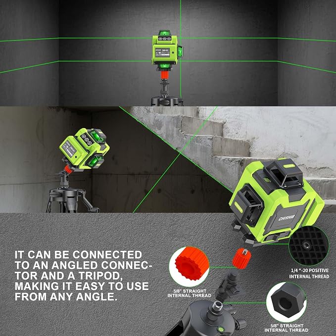 Laser Level with Tripod, Self Leveling Laser Level 4x360°, Green Line Laser 4D Laser Leveler Tool with 2Pcs Lithium Batteries for Picture Hanging, Tile, Home Renovation, Indoor