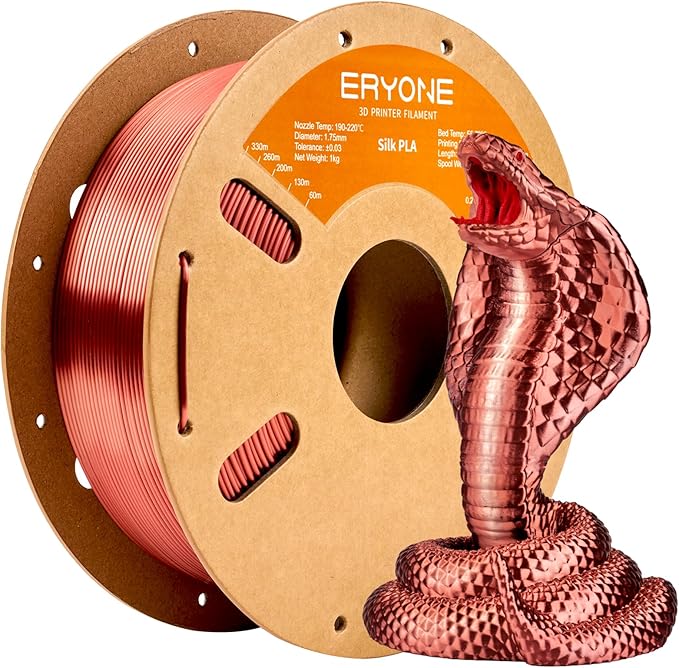 ERYONE Silk PLA Filament for 3D Printer 1.75mm +/- 0.03mm, Shiny Filament 1kg (2.1lbs)/Spool, Silk Copper