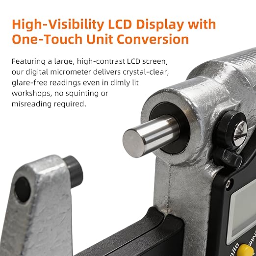 0-1 Professional Digital Micrometer，0.00005" /0.001mm Resolution，Digital Outside Micrometer with Carbide Tip 0-1" Range with Ratchet Stop, Precision Machinist Workshop Automotive Tools