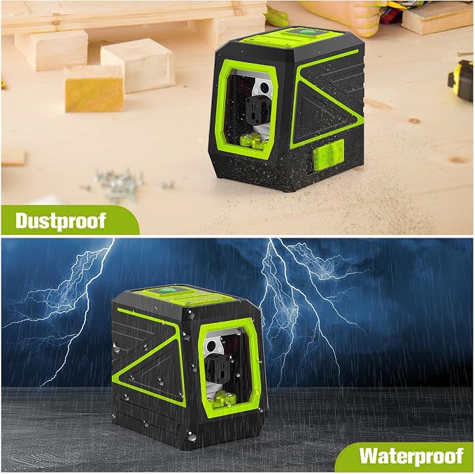 Laser Level with Tripod, 100 Ft Manual Self leveling Laser Level, Green Cross Line，Use for Picture Hanging Floor Construction Tile Wall Home Renovation, Indoor Project, Battery Included（Green)