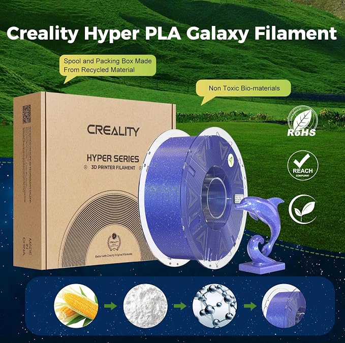 Creality Hyper PLA Starry Galaxy 3D Printer Filament, Sparkle PLA 1.75mm, Shimmering Stardust Finish, High Speed RFID Smart Filament, Smooth Shine Fits for Most 3D Printers