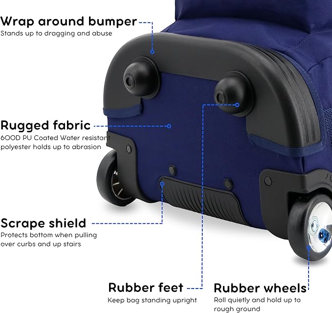J World Sundance Laptop Rolling Backpack for Girls Boys. Roller Bookbag with Wheels, 20 Inch, Navy