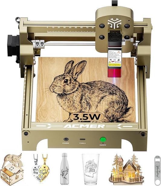 ACMER S1 3500mW Laser Engraver Machine, Higher Accuracy Lazer Cutter and Engraving Machine with Working Area 130x130mm,0.04mm Laser Spot Engraving Machines & Tools For Wood Metal, Leather