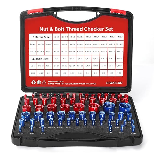 Nut and Bolt Thread Checker - 66 PCS Nut and Bolt Gauges Individually Housed in Case (33 Inch & 33 Metric) Specially Suitable for Size Check on Tricky and Narrow Area