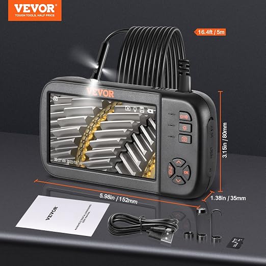 VEVOR Triple Lens Endoscope Camera, 4.5" IPS Screen Borescope Inspection Camera with 1080P Lens, 10 Adjustable Light, 2860 mAh Battery, Waterproof & Oilproof Endoscope for Auto, Wall, Drain Inspection