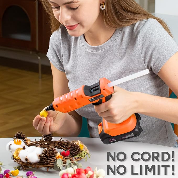 THINKWORK Hot Glue Gun, 20V Cordless Glue Gun with 30 PCS Full Size Sticks, Drip-Free Fast Heating Glue Gun Kit for DIY&Crafts, Repair and Construction, Rechargeable Battery and Charger Included