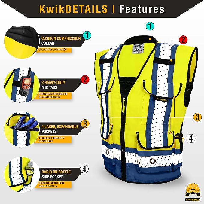 KwikSafety GODFATHER Safety Vest Class 2 & Class 3 ANSI OSHA Hi Vis Vest