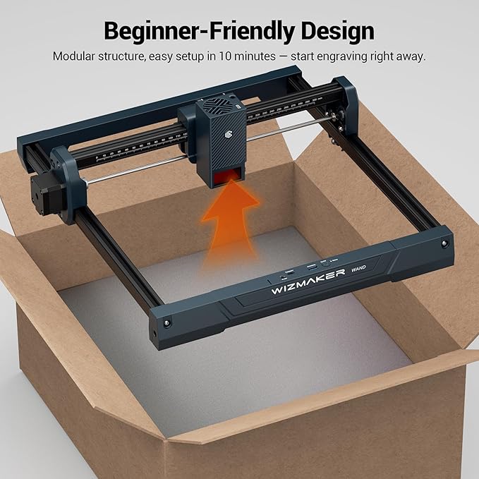 WIZMAKER Wand Laser Engraver and Cutter Machine, 7W(7000mW) for Wood, Leather, Paper, MDF, Felt, Compact Laser Cutter Portable DIY & Small Business Projects Desktop Laser Engraver