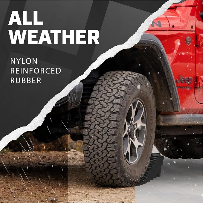 Wheel Chocks for Cars, RVs, Trucks, Trailers, and Vehicles G.V.W. up to 4T, 2 Pack - Anti Slip Bottom Tire Chock for All Weather Use - RV, Travel Trailer, Pop Up Camper Accessory