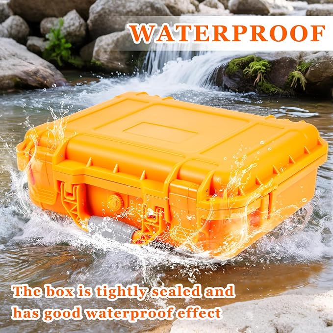 Relaxweex 1 Pcs Waterproof Hard Case with DIY Customizable Foam Insert Portable Protective Case with Knife for Camera Drones Equipments Tools Test Instruments(Orange,11.3 x 8.7 x 4.2 Inch)