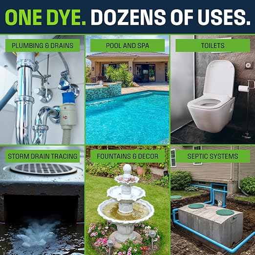 Concentrated Green Water Tracing Dye for Leak Detection – Treats 6,000+ Gallons – Non-Staining UV Dye for Toilets, Pools, Plumbing, Septic, Storm Drains – 68 oz