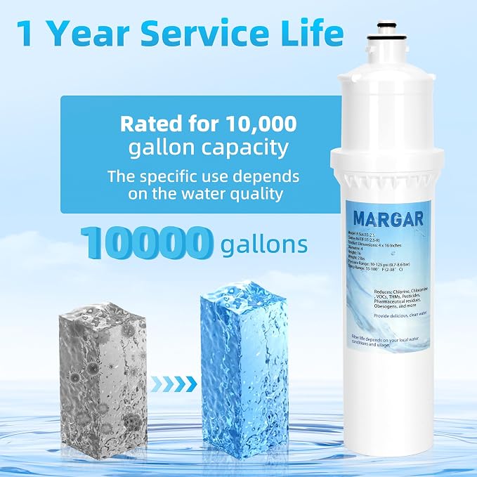 Water Filter F.SET.SS-2.5, Replacement for Max Flow® Water Filter SS-2.5, Model SS-2.5 Reduces Chlorine, Compatible with EWS® SS-2.5 Water Unit, Install Directly On Faucet, 10,000 Gal 2-PACK