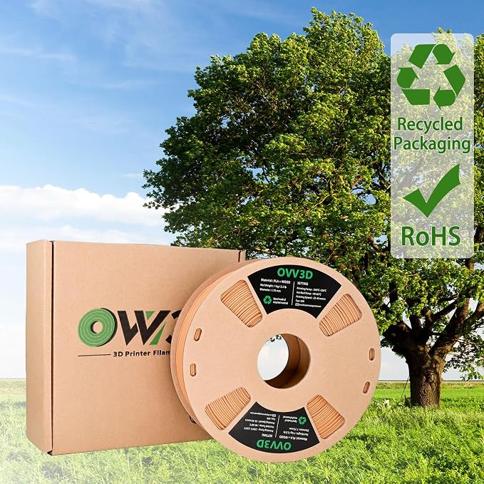 OVV3D PLA Filament 1.75mm, Wood 3D Printer Filament, Yellow Teakwood Filament Add More Than 30% Real WoodFiber, Matte and Frosted 3D Filament, 1.75 PLA Filament 3D Printing Filament