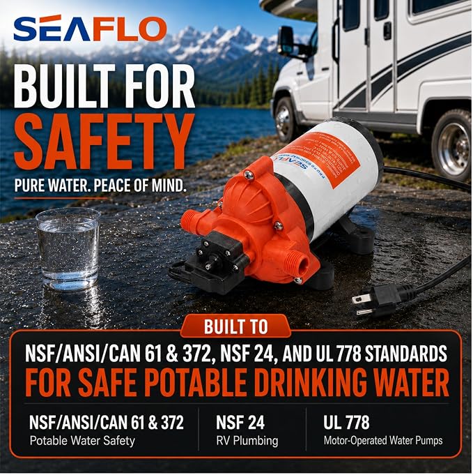 SEAFLO 33 Series 110V/115V AC Fresh Water Pump, 3.3 GPM 45 PSI Self-Priming Pressure Pump with Smart Pressure Switch, Automatic Demand Pump for RV, Caravan Marine Boat Industrial Use, 4-Year Warranty
